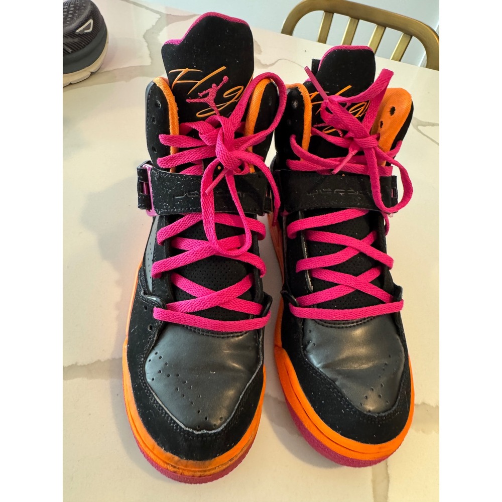 Jordan Flight 45 High‎ GS Black Fusion Pink Bright Citrus Kids 5.5Y - Picture 2 of 6